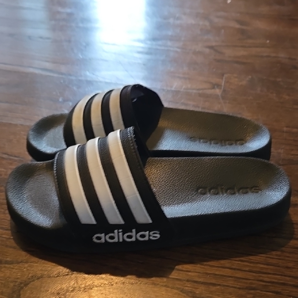 Adidas Kids Black and White Slides